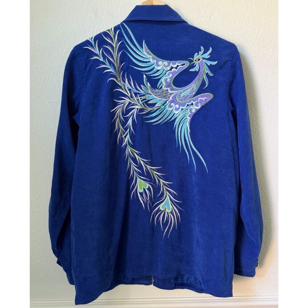 Bob Mackie Wearable Art Blue Peacock Jacket Womens SMALL Full Zip Embroidered